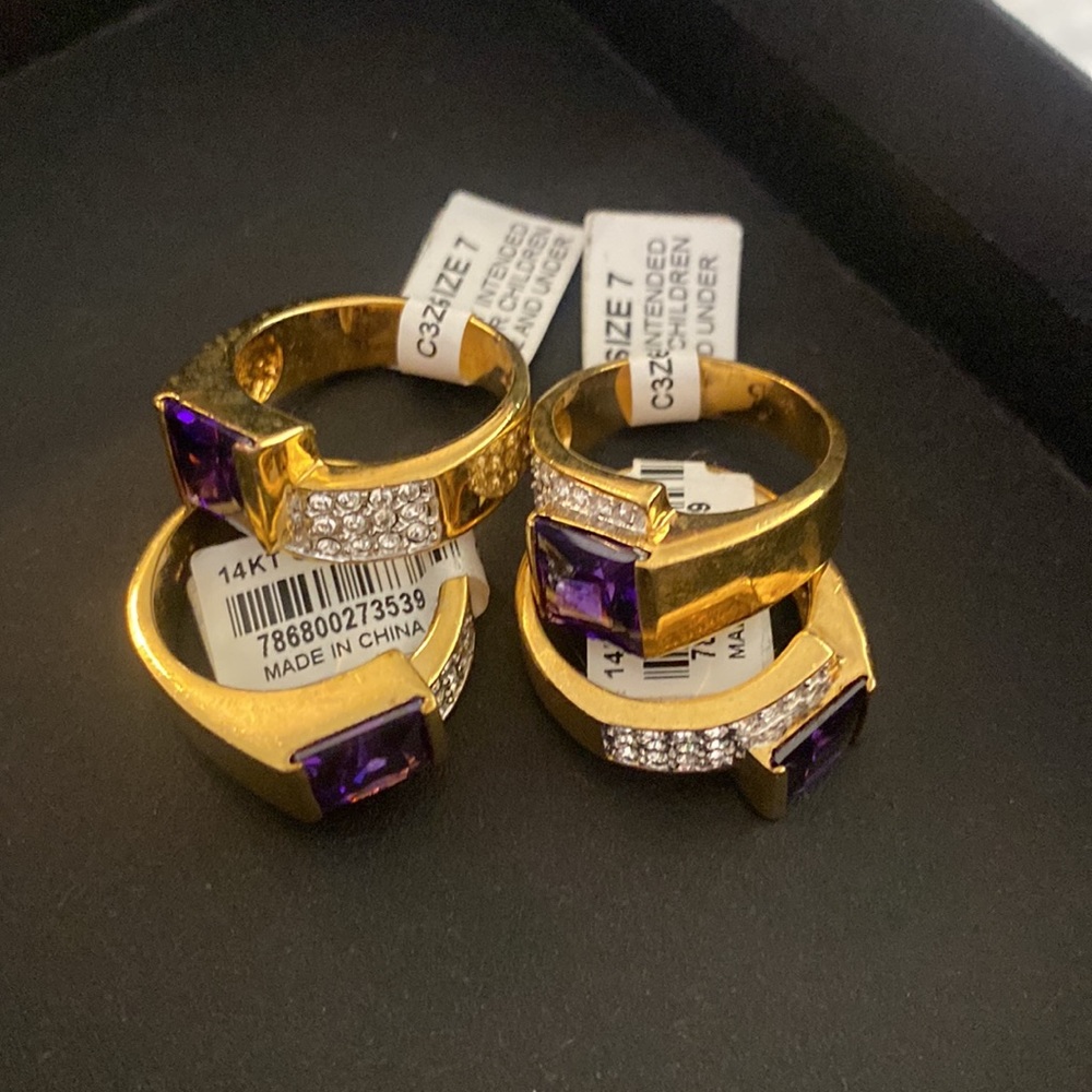 Pack of 4 Purple 14KT GE 21 CZ size 7 ring